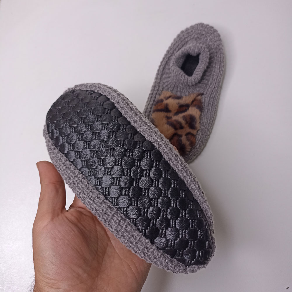 پاپوش زنانه بافتنی پولیشی طرح پلنگی کد 1297